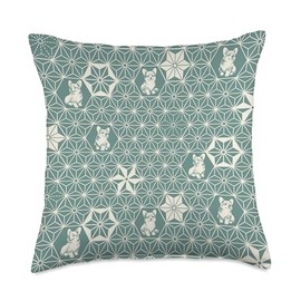 Corgi Cute Traditional Japanese Kimono Pattern Mint Green Throw Pillow