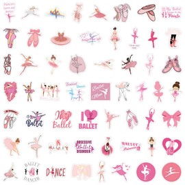 55 Packs Ballet Stickers Water Bottles Laptop Phone Motorcycle Computer Guitar Skateboard Hydroflasks Ballet Vinyl Sticker Waterproof Aesthetic Trendy Decals for Teens Girls Adults