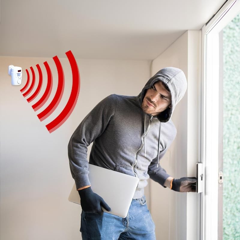 Mini allarme con rilevatore di presenza e due telecomandi. Bianco