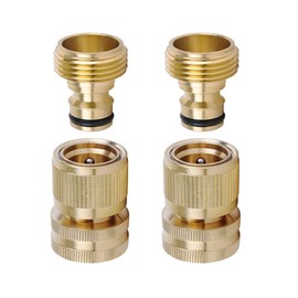 LIKAGE LIKAGE Brass Hose Quick Connect, 3/4 Inch GHT Thread Garden Hose Quick Connector No-Leak Water Hose Quick Connect Fittings Male and Female - 2Packs