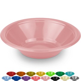 DecorRack 24 Small Plastic Bowls, 7 inch Disposable Popcorn, Soup, and Salad Bowls, Kids Birthday and Holiday Party Supplies, Fruit Snack Serving Bowl 12 oz, Pink (Pack of 24)