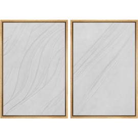 Ashbrook Framed Canvas Print Wall Art Set Duotone Gray & White Paint Strokes Abstract Shapes Illustrations Modern Art Decorative Minimal for Living Room, Bedroom - 16"x24"x2 Natural