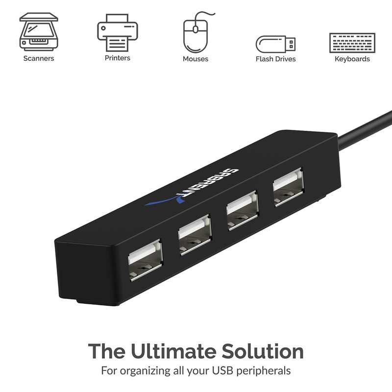 SABRENT 4 Port Portable USB 2.0 Hub (9.5" Cable) for
