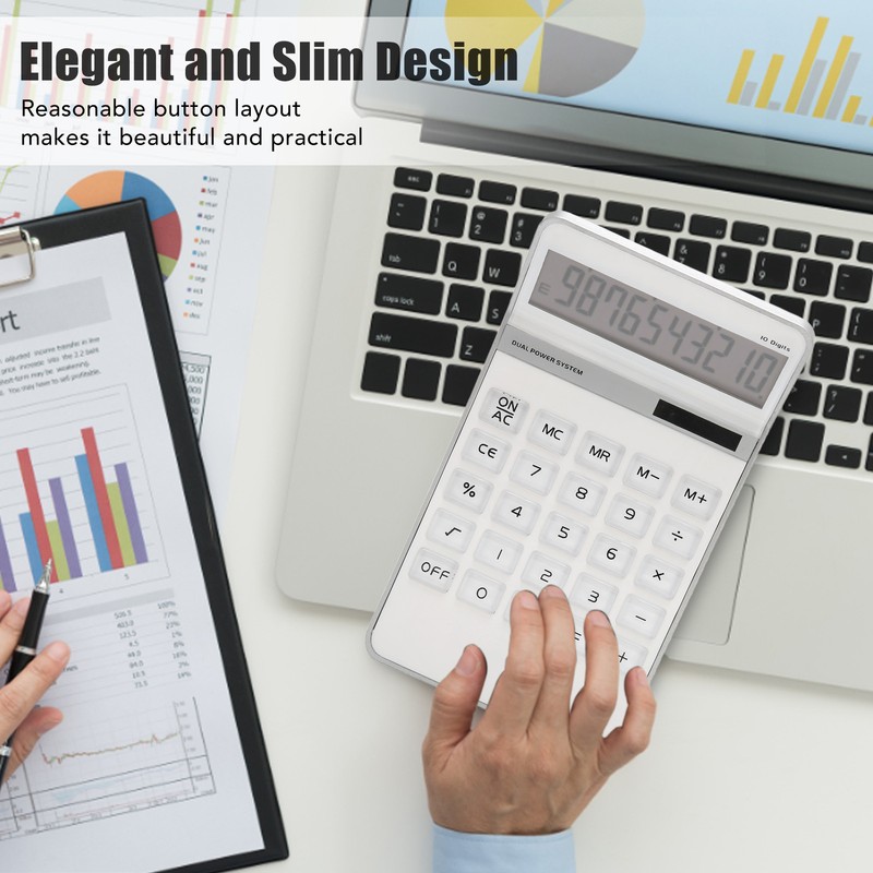 Calculator Solar Battery Powered Transparent Large Keys LCD Display Office