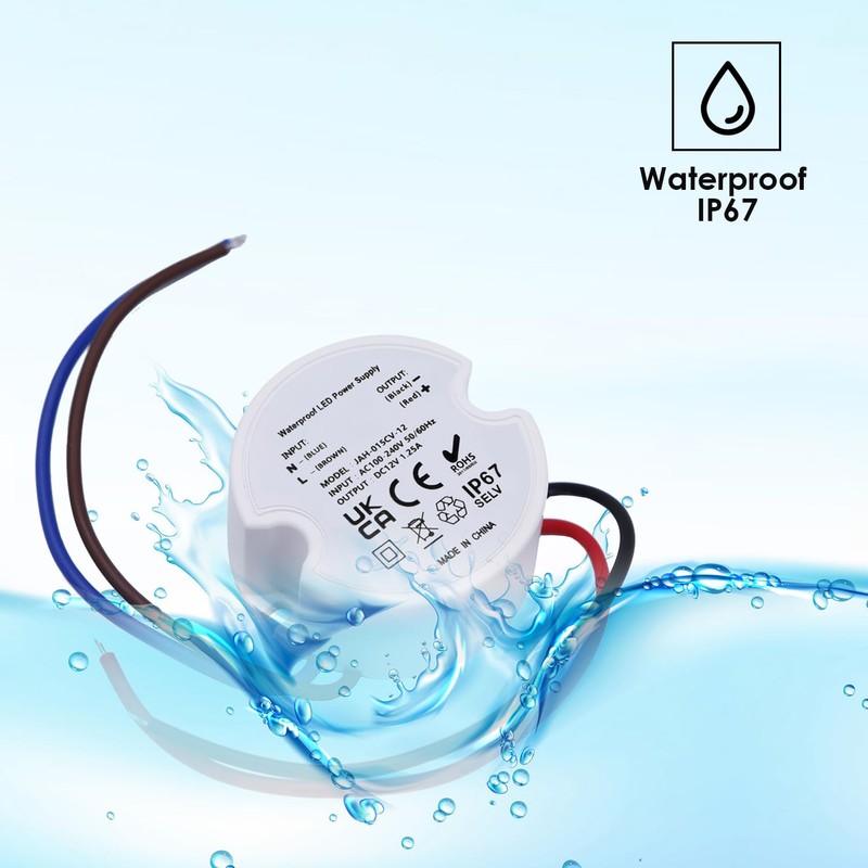 Noobibaba 12V LED Driver IP67, 12V Transformer 15W 1.25A, Waterproof
