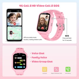 JUBUNRER 4G Kids Smart Watch with GPS Tracker Kids Phone Video Call SOS Step Counter Pedometer Waterproof Alarm Clock Camera Games Learn Calculator Smart Watch for Kids Watch for Boys Girls Gifts-