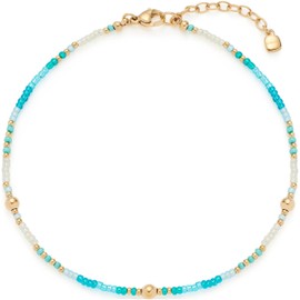 Leonardo Jewels Ciao Happy 023860 Anklet Stainless Steel with Tiny Aqua Turquoise Glass Beads, Gold, 24-28 cm Length, Gift for Women, Stainless Steel, No Gemstone