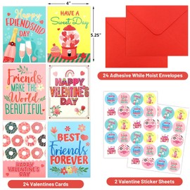 WorldBazaar 24 Pack Glitter Valentine's Day Cards with Envelopes Assorted Friendship Greeting Cards for Friends Kids and Adults