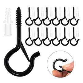 Ruikdly Pack of 12 Screw Hooks, Black Hooks for Screwing Hook Screws with Safety for Plant Baskets, Bird Feeders, Wind Chimes, Fairy Lights