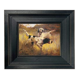 Schooner Bay Co. English Setters Oil Painting Print on Canvas (5x6, Distressed Black Frame)