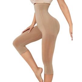 BampooPanPa Capri Shapewear Leggings for Women Tummy Control High Waisted Seamless Body Shaper Butt Lift Thigh Slimmer (Light Brown, Large)