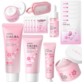 LAIKOU Sakura Gesichtsreinigung Set, 17 Stück Gesichtspeeling Set, Gesichtspflege Feuchtigkeit Damen