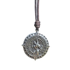 Saint Christopher Compass Pendant Necklace - Men Protection Charm, Women Catholic Jewelry, Gold Guidance Saint, Angel Guardian, Travelers Gift, Driver Gifts, Patron (Silver)