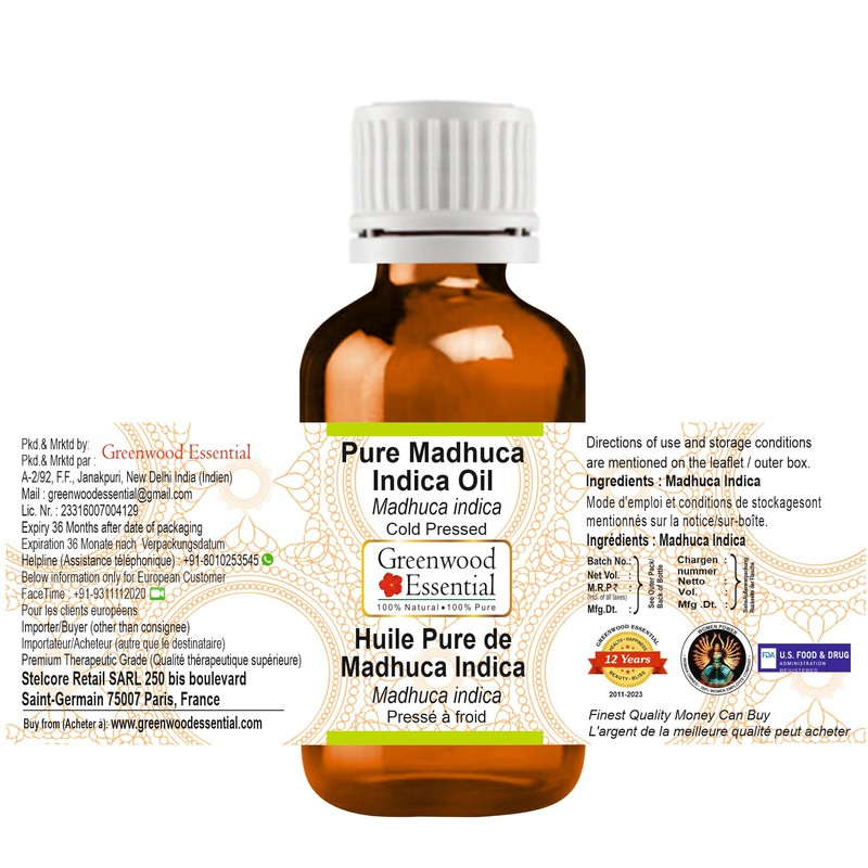 Greenwood Essential Pure Madhúca Indica Oil (Madhuca indica) Natural Therapeutic