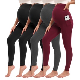 Siimcuzy 4 Pack Women’s Maternity Leggings with Pockets Over The Belly Pregnancy Workout Yoga Pants Activewear 2 Black 1 Heather Grey 1 Wine Large