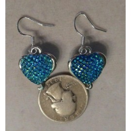"Handmade" Blue HEART SHAPED 925 EARRINGS BLING VALENTINES DAY Handcrafted USA Nora's