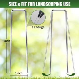50 Pack 8 Inch Landscape Staples 11 Gauge Heavy Duty Galvanized Garden Stakes, Sod Pins for Securing Weed Barrier Fabric, Artificial Turf, Drip Irrigation, Lawn Edging & Outdoor Ground Cover