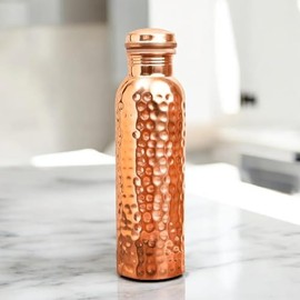Copper Water Bottle, Hand Crafted Hammered Copper, 100% Natural, Leak Proof, Heavy duty, Wide Mouth for Easy Cleaning, 32 oz/950 ML, Best fit for Sports, Yoga, Gym, Office and other activities
