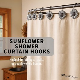 Park Designs Antique Farmhouse Sunflower Shower Curtain Hooks | Decorative Resin Bathroom Curtain Rings Set of 12 | Vintage Floral Shower Hook Set | Rustic Country Bath Accessories | Easy Glide