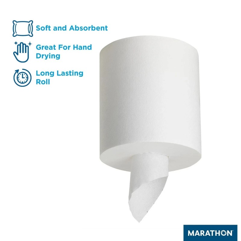 Marathon Centerpull Premium White 1-Ply Paper Towels 6 Rolls, 300