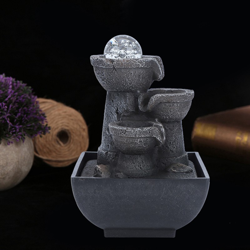 LED Illuminated Tabletop Waterfall Flowing Water Fountains with Ball for