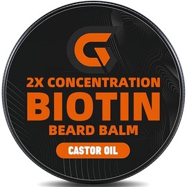 Bálsamo para barba con biotina 2X - Acondicionador y manteca veganos sin enjuague - Cera suavizante de bigote natural pura con aceite de ricino, espesante del vello facial, humectante,