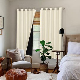 BGment Thermal Insulated 100% Blackout Curtains 63 Inch Length 2 Panels, Total Light Blocking Curtains for Bedroom, Grommet Window Drapes with Thick Black Liner, 60 Inch Wide Each Panel, Cream