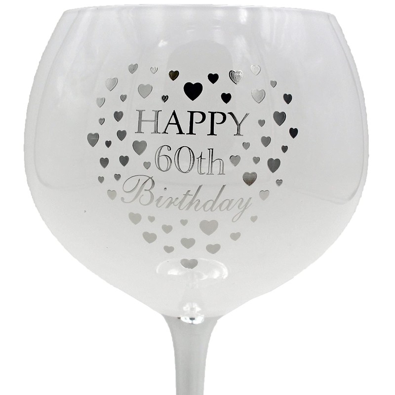 White & Silver Birthday Gin Glass - Heart Detail -