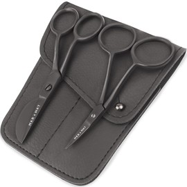 MAKER AND MARKET Small Embroidery 4.5 Inch Scissors Set of 2 Kit - Mini Double Bend Offset Duckbill and Double Bend Long Applique Needlepoint Blade with Pouch Sleeve (Black)