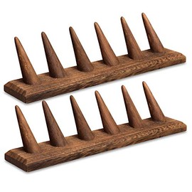 Mooca 2 Pcs Set Finger Ring Stand Jewelry Display Holder Showcase Display Stands 11" x 2 1/4" x 2 3/4", Brown