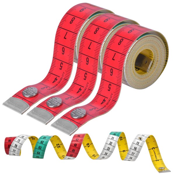Pack of 3 Body Tape Measure, Tape Measure Paper, Roll Measuring Tape Sewing, Measuring Tape Physiotherapy, Tape Measure cm/Inch, Tape Measure for Family Measurement, Chest/Waist Circumference, 150 cm