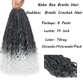 Goddess Box Braids Crochet Hair 14inch 112 Stands Boho Crochet Box Braids with Curly Ends 8 Packs Boho Box Braids Crochet Hair for Black Women Pre Looped Boho Box Braids Crochet Hair Extensions