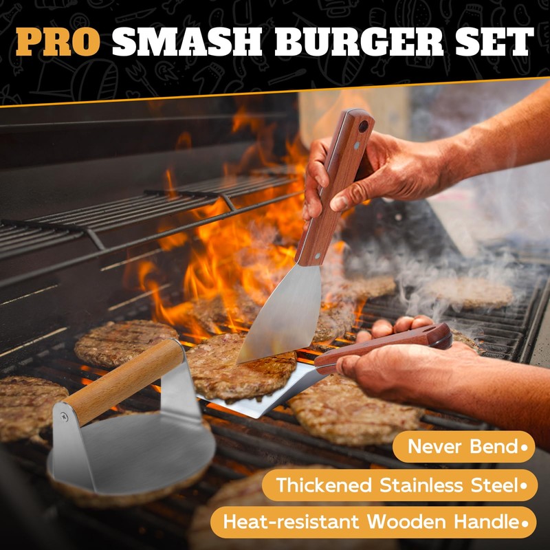 PURPLEBIRD Smash Burger Press kit 3PCS Set, Stainless Griddle Spatulas