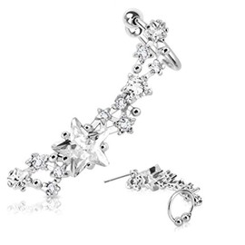 Paula and Fritz® Unisex Ear Clips Creole Clip Earrings Surgical Stainless Steel 316L Ear Studs Rows Stars Star Cubic Zirconia, Stainless Steel