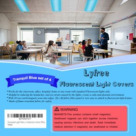 Lyfree Fluorescent Light Covers, Reducing Glare Harsh Flicker, Premium Fluorescent Light Filters for Classroom, Home, Office - (4 Pack, Tranquil Blue, 4ft x 2ft)