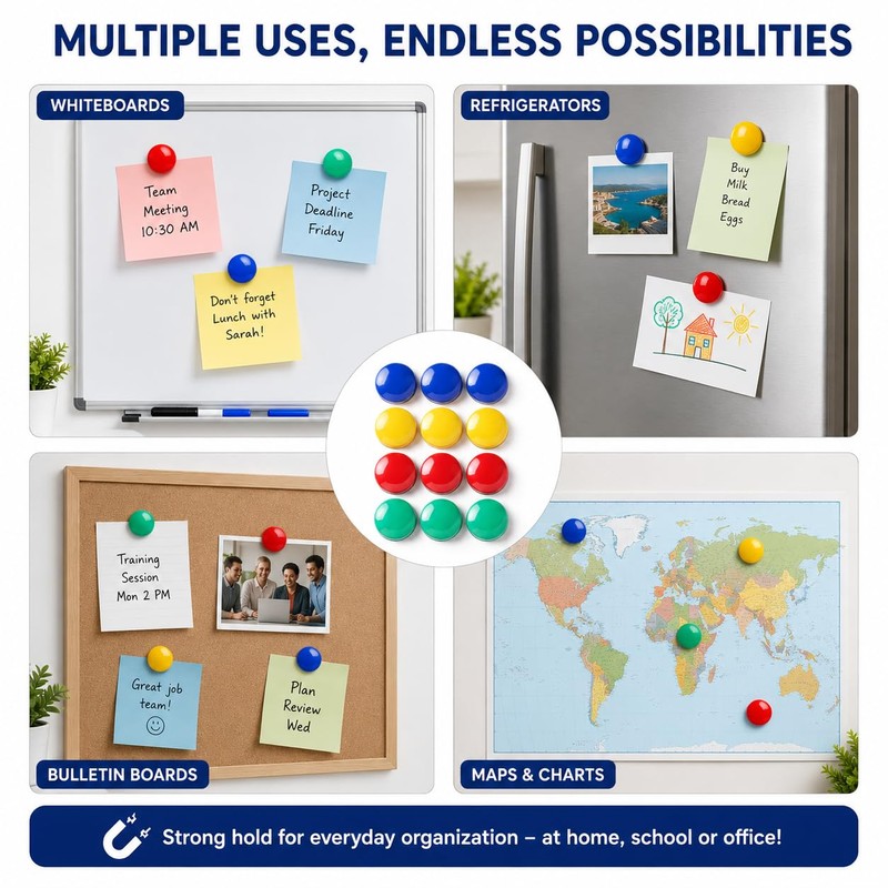Fridge Magnets Strong Magnetic Buttons for Refrigerator 12Pcs
