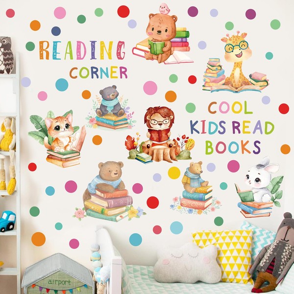 Ausril Reading Corner Decor,Reading Books Wall Decals,Learning Study Wall Stickers,Cartoon