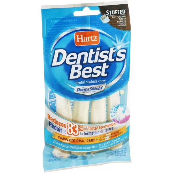 Hartz Dentist Best Tarter Rawhide Retriever Stuffed Rolls 4" Chew