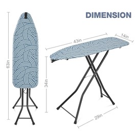 KINGBOARD Ironing Board, Dual-use for Both Flat and steam Iron, Foldable Iron Board with Heat Resistant Cover, Large Heavy-Duty Sturdy Metal Steam Ironing Board,43x14 Blue