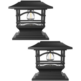 Davinci Lighting Edison Solar Outdoor Post Cap Lights - 4x4 5x5 6x6 - Bright LED Light for Fence Deck Garden or Patio Posts - Slate Black (2 Pack)