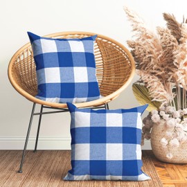 Encasa Homes Cushion Covers 2 pcs set (60x60 cm) - Buffalo Blue Checks - Decorative Large Square Colourful Washable Eco - Cotton, Throw Pillow Cases for Living Room, Sofa, Bedroom, Home & Hotel