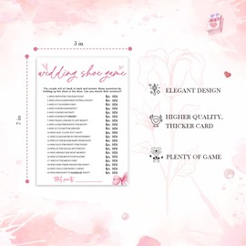 Wedding Shower Games Cards, Wedding Shoe Game, Bridal Shower Games 25 Guests, Engagement Party Wedding Games for Guests, Pink Ribbon Bow Wedding Party Supplies - E04