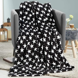 CelinaTex Moonlight cuddly blanket, 150 x 200 cm, black coral fleece bedspread, microfiber sofa blanket, stars blanket