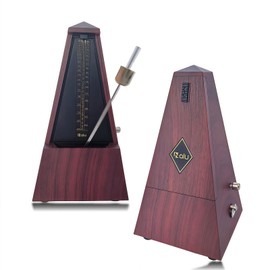 NALU Metronome - Classic Mechanical Wind-Up Design with Bell for Piano, Guitar, Violin & All Instruments (T-Wood Grain Red)