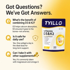 Vitamin D3 & K2 300 Softgels – Immune & Bone Support with Coconut Oil – 300 Day