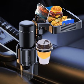 TERRALYX car Food Tray with Expandable Cup Holder Tray and 360°Phone Stand,4 in 1 Detachable & Rotation car Tray with 2 Cup Holder Adapter with Expandable Base for car,Travel Road Essentials