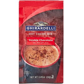 Concession Essentials Ghirardelli Double Chocolate Hot Cocoa Mix Packets, 5 Pack with Printed Wooden Spoons