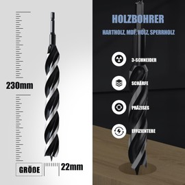 22 x 300 mm Wood Auger Drill Bit for Softwood, Hardwood with Centre Point and E 9.5 Shank