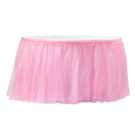 CVL 1 Pc, Tulle Tutu 17Ft Table Skirt - Pink for Sparkling Ballerina-Inspired Party, Kid's Party, Bridal Shower, Quinceanera, and Wedding Reception