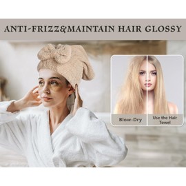 Molirex - Paquete de 2 toallas de pelo para mujer, súper absorbentes, de secado rápido, rizadas, antifrizizz, turbantes para cabello mojado, color gris, caqui